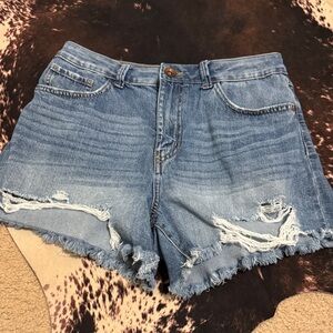 Rewash Light Blue Frayed Hem Jean Shorts
